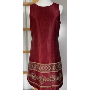 Vtg A-List by Wrapper Mini Dress 13/14 Red Satin Beige Floral Classic USA Made
